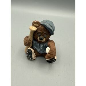 Vintage Teddy Bear Baseball Player Figurine Boy Nursery Decor 3”